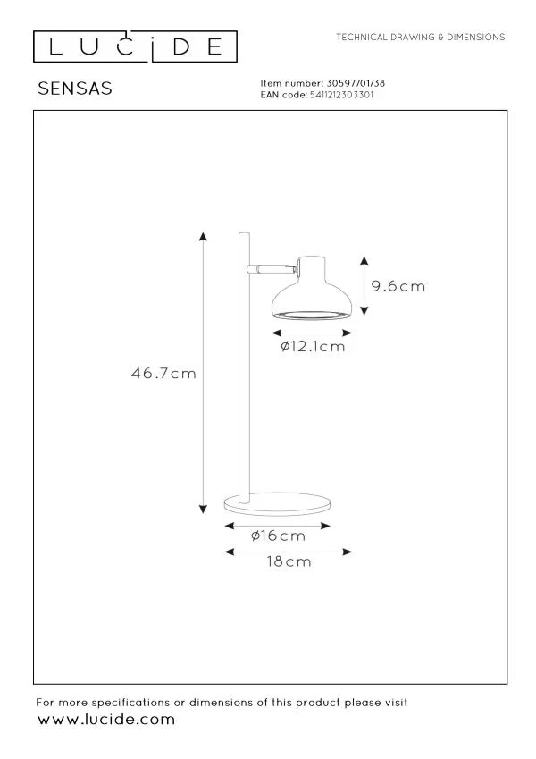 Lucide SENSAS - Lámpara de escritorio - Ø 18 cm - 1xGU10 (ES111) - Beige - técnico